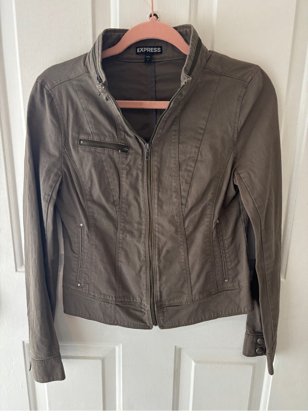 Express Women's Taupe Zip Front Utility Jacket - Size 4